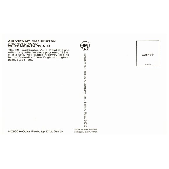 Postcard Mount Washington Air View & Auto Road White Mountains New Hampshire - Picture 2 of 2